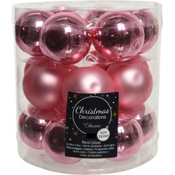 36x stuks kleine glazen kerstballen lippenstift roze 4 cm mat/glans - Kerstbal