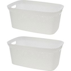 Wasmand van rotan gevlochten - 2x - wit - kunststof - 35 liter - 35 x 53 x 23 cm - Wasmanden