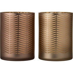  J-Line Theelichthouders Glas Cilinder Zigzag Goud Bruin - Extra Large