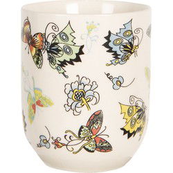 Clayre & Eef Mok  100 ml Beige Geel Porselein Rond Vlinders Theemok