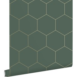 ESTAhome behang hexagon donkergroen en goud - 0,53 x 10,05 m - 139228