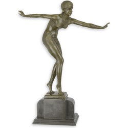 BRONZEN SCULPTUUR VAN EEN DANSENDE VROUW OP MARMEREN BASEMENT