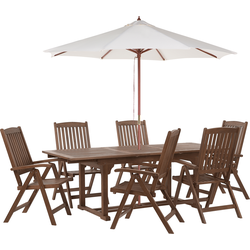 AMANTEA - Tuinset voor 6 - Donkere houtkleur/Beige - Acaciahout