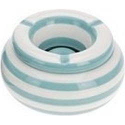Stormasbak - Lichtblauw met wit - gestreept - keramiek - 11 x 6 cm - Asbakken