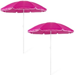 Verstelbare strand/tuin parasol - 2x - roze - dia 150 cm - verstelbaar - Parasols