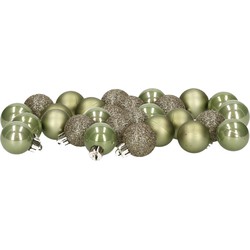 Decoris 28x stuks kleine kunststof kerstballen mos groen 3 cm - Kerstbal