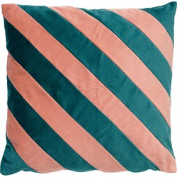 Dutch Decor PEBBE - Sierkussen velvet 45x45 cm -  sagebrush green - groen - roze - strepen - Dutch Decor