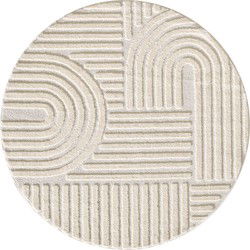 Rond Laagpolig vloerkleed Arte - Japandi Stijl - Creme - 120 cm ⌀ rond