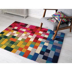 Lucea vloerkleed - Laagpolig - 100% Wol - Geblokt Modern - Multi - 160 X 230 CM