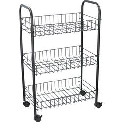 Opberg trolley - zwart - staal - 3 manden - 60 cm - roltafel - Opberg trolley