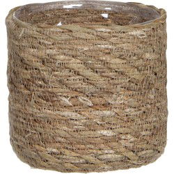 Mica Decorations Plantenpot - rotan - bruin - mand - 12 x 12 cm - Plantenpotten