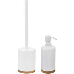 Toiletborstel met houder wit 40 cm met zeeppompje 270 ml polyresin - Badkameraccessoireset