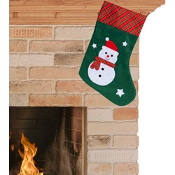 Kerstsok groen/rood met sneeuwpop H45 cm kerstversiering/kerstdecoratie - Kerstsokken