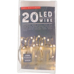 Draadverlichting - zilver- 20 LED - warm wit - 220 cm - kleine batterij houder - Lichtsnoeren