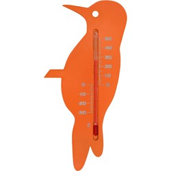 Binnen/buiten thermometer oranje specht vogel 15 cm - Buitenthermometers