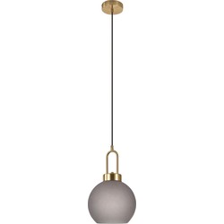 Luton Pendant - Pendant in ball shaped mat smokey glass and brass socket, 150 cm fabric cord 150 cm fabric cord Bulb: E27/40W