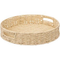 5Five Dienblad/serveer plateau - D35 cm - gevlochten koord - Naturel - Dienbladen