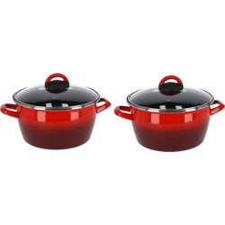 Set van 2x stuks rvs rode kookpan/pan met glazen deksel 24 cm 10 liter - Kookpannen