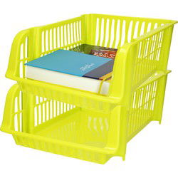 Plasticforte Stapelbare opbergmand - 2x - Groen - 16L - kunststof - 38 x 28 x 15 cm - Opbergmanden