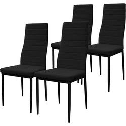 Eetkamerstoelen set van 4, kunstlederen bekleding, zwart, gestoffeerde stoel met metalen poten ML design