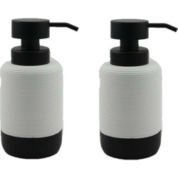 2x stuks zeeppompje/dispenser wit/zwart keramiek 10 x 17 cm - Zeeppompjes