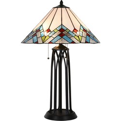 LumiLamp Tiffany Tafellamp  Ø 51x75 cm  Beige Blauw Glas Driehoek Tiffany Bureaulamp