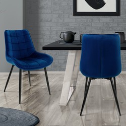 Eetkamerstoel met vierkant quiltpatroon set van 2 donkerblauwe fluwelen bekleding met metalen poten incl. montagemateriaal ML-Design