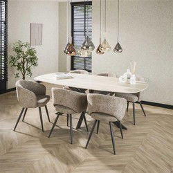 Hoyz Collection - Eetkamertafel 180 Deens Ovaal Romano - Travertin 3D Keramiek