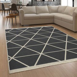 Laagpolig Skalima Scandi Kelim - Antraciet - 80x250 cm