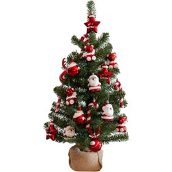 Everlands Kunstkerstboom - inclusief versiering - rood - 75 cm - Kunstkerstboom