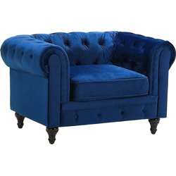 Beliani CHESTERFIELD - Fauteuil-Blauw-Fluweel