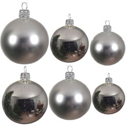 Glazen kerstballen pakket zilver glans/mat 26x stuks diverse maten - Kerstbal