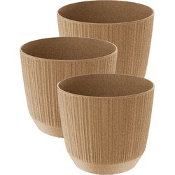 3x stuks moderne carf-stripe plantenpot/bloempot kunststof dia 17 cm/hoogte 15 cm eco/aarde beige - Plantenpotten