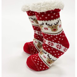 Geen merk ROWEN - Huissokken - antislip - met sherpa voering - one size - Biking Red - multicolor - Dutch Decor kerst collectie