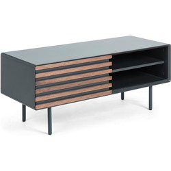 Kave Home - Kesia 1-deurs TV-meubel met notenhoutfineer met zwarte lak & zwart staal, 120 x 48,5 cm