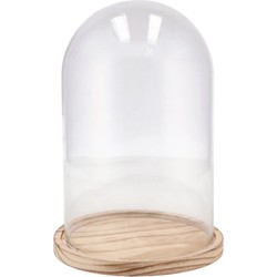 DK Design Decoratie stolp - glas - houten bruin plateau - D12 x H16 cm - Decoratieve stolpen