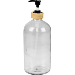 Urban Living Zeeppompje/zeepdispenser - glas/bamboe - transparant - 1 liter - 24 cm - Zeeppompjes