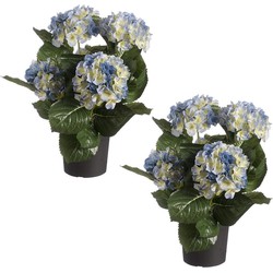 Set van 2x stuks blauwe hortensia Hydrangea kunstplanten in zwarte kunststof pot 44 cm - Kunstplanten