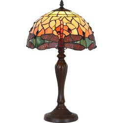 LumiLamp Tiffany Tafellamp Libelle Ø 30x53 cm  Geel Glas Kunststof Tiffany Bureaulamp