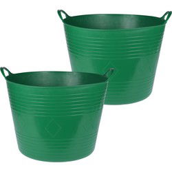 Flexibele emmer - 2x - donkergroen - 40 liter - kunststof - 45 x 37 cm - Wasmanden