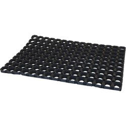 Deurmat voor buiten met gaten - rubber - zwart - 60 x 40 x 2.3 cm - Deurmatten