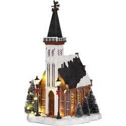 LuVille Kerstdorp Miniatuur Kerk - L15 x B17 x H31 cm