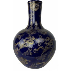 Fine Asianliving Chinese Vaas Navy Blauw Draken Goud Handgemaakt