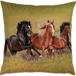 Clayre & Eef Kussenhoes Groen Polyester Paarden