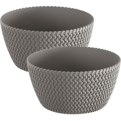 2x stuks tafelstuk plantenpot/bloempot kunststof dia 24 cm en hoogte 12 cm steengrijs - Plantenpotten