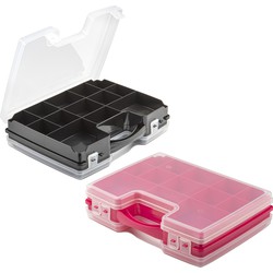 Forte Plastics - 2x Opberg vakjes doos/Sorteerbox - 21-vaks kunststof - 28 x 21 x 6 cm - zwart/roze - Opbergbox