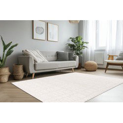 Lotus Home - Modern Vloerkleed - 100% Polyester, Laagpolig, 3D Effect - Creme- 120x170 CM