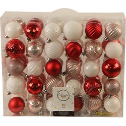 Kerstballen Mix 60 st. - Wit/Rood/Roze