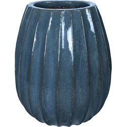 PTMD Lionne Blue ceramic pot ribbed bulb round L