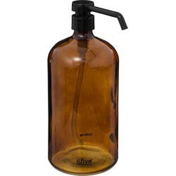 5Five Zeeppompje/zeepdispenser van glas - bruin - 1 liter - Zeeppompjes